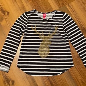 Sequined Deer Striped Top by JK Designs: Girls Size Large (10/12)